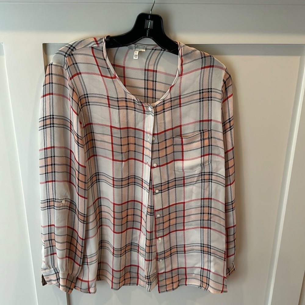 Joie L LS Silk Plaid Button down